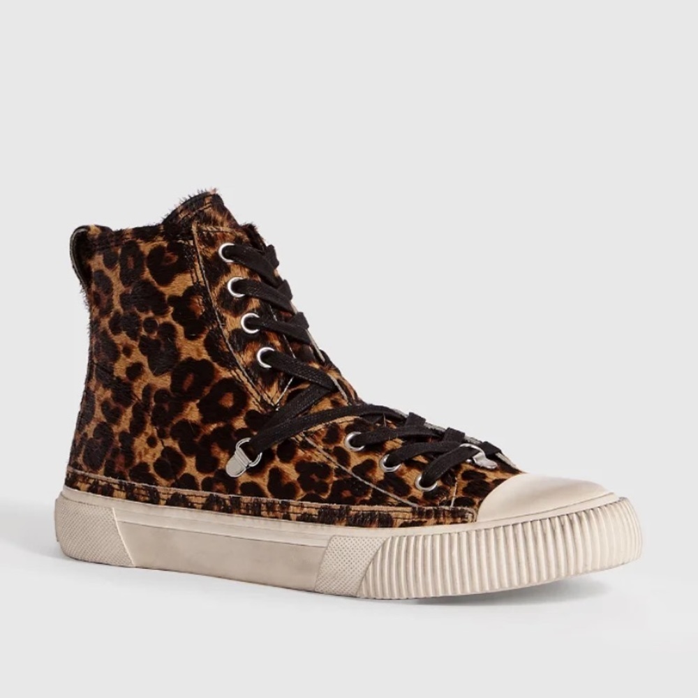 NEW All Saints Elena Leopard Calf Hair High Top Sneakers